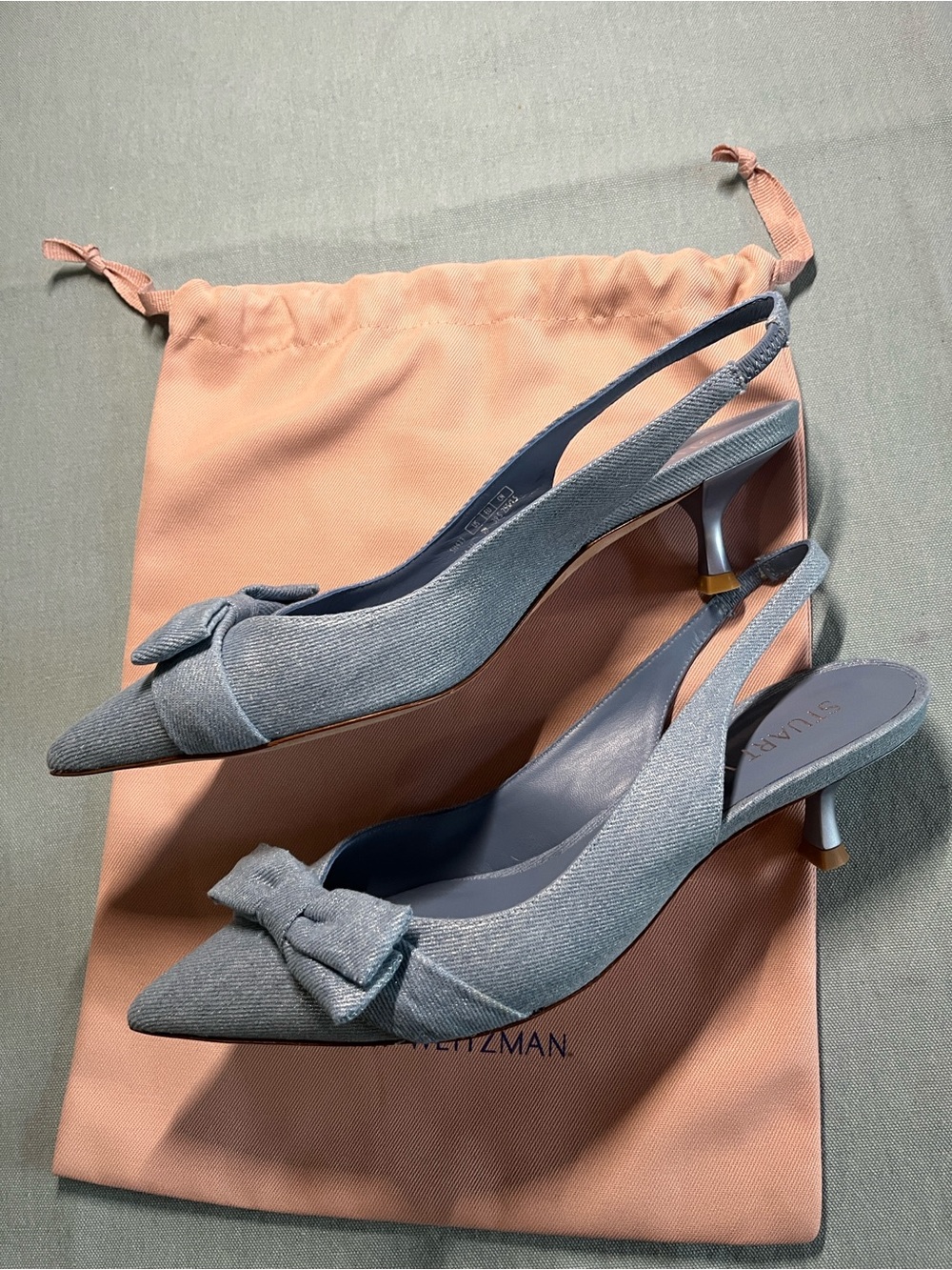 Stuart Weitzman light Blue denim Sofia 50 sling back Pointed Toe Bow Pumps - Picture 2 of 6